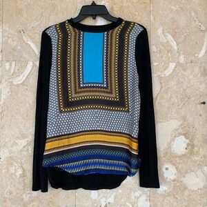 Black and Blue Graphic Blouse with Bold Design